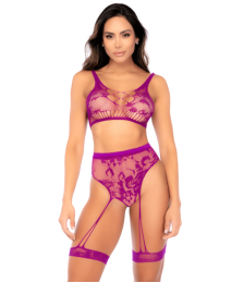 Ensemble deux pièces en résille à motif floral, couleur orchidée - Mapalé